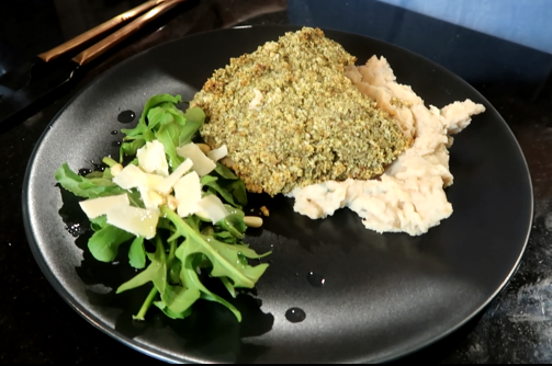 Nut-crumbed Hake with a Lemon & Thyme Butterbean Mash